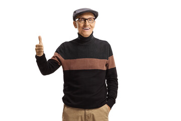 Wall Mural - Mature fashionable man standing and showing thumbs up