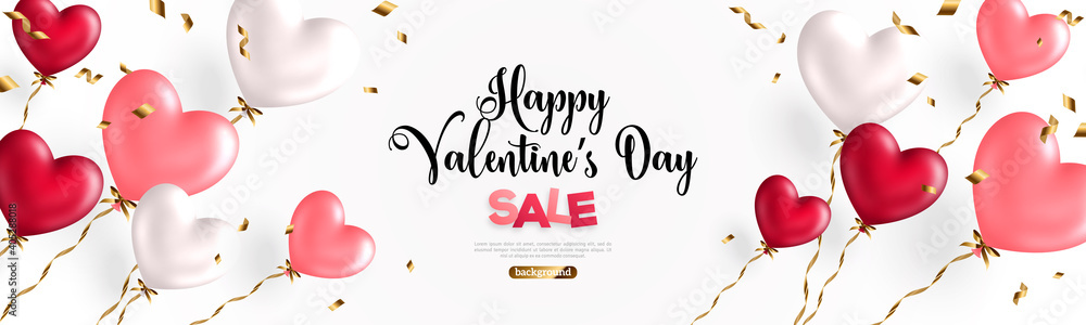 Valentine day background with festive realistic heart shape balloons ...