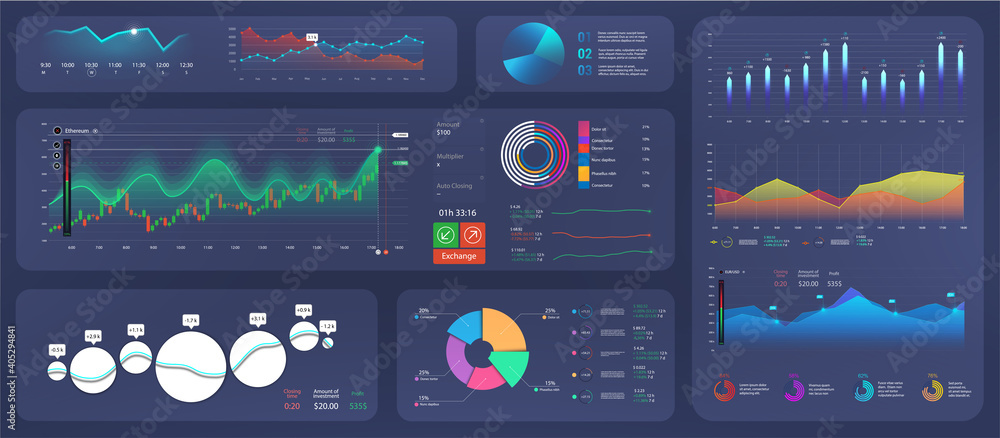 UI future collection. Colorful dashboard with infographics, diagrams ...