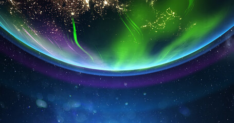 Wall Mural - Polar Lights planet Earth from space. 4K rotating animation. Clip contains space, planet, galaxy, stars, cosmos, sea, earth, globe. 3D Render animation. Images from NASA