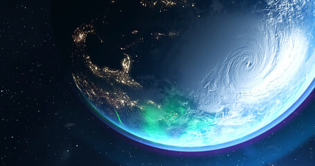 Wall Mural - Polar Lights planet Earth from space. 4K rotating animation. Clip contains space, planet, galaxy, stars, cosmos, sea, earth, globe. 3D Render animation. Images from NASA