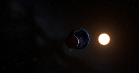Wall Mural - Earth from space, 3D space, stars, the solar system, the dawn from space, the atmosphere of the earth