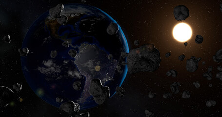 Wall Mural - Earth from space, 3D space, stars, the solar system, the dawn from space, the atmosphere of the earth