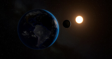 Wall Mural - Earth from space, 3D space, stars, the solar system, the dawn from space, the atmosphere of the earth