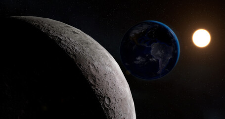 Wall Mural - Earth from space, 3D space, stars, the solar system, the dawn from space, the atmosphere of the earth