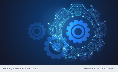 Gear abstract technology background blue - circuit board cog shape - High tech digital technology vector