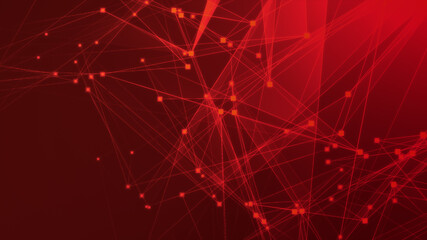 Canvas Print - abstract red polygon tech network with connect technology background. abstract dots and lines textur