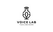 voice mic podcast radio music with lab tube analysis logo design template