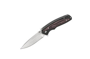 Wall Mural - Pocket folding knife isolate on white back. Compact metal sharp knife with a folding blade.