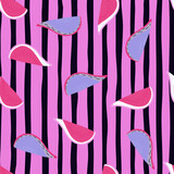 Fototapeta Młodzieżowe - Simple seamless random pattern with blue and pink colored fig simple slice ornament. Striped background.