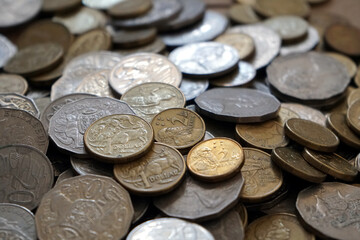 Canvas Print - Closeup shot of a lot of Australian coins