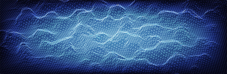 Wireframe landscape. Blue triangle surface. Abstract futuristic background. Vector illustration