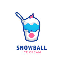 Snowball Ice Cream Bucket Cup Logo Icon Symbol In Funny Sweet Cute Style