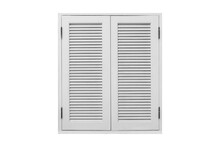 White Wood Shutters Window Frame Isolated On A White Background