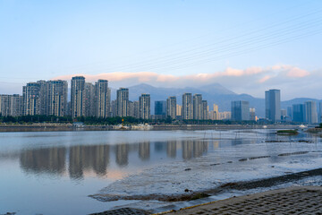 Wall Mural - The blue building in Fuzhou is by the river