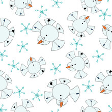 Snowman Making Snow Angels Seamless Vector Repeat Surface Pattern Design