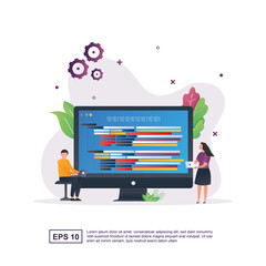 Illustration concept of programming with the programming language that is on the monitor screen.