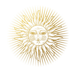 Sticker - Heaven illustration, stylized vintage design, sun with face, stylized drawing, engraving. Mystical design element in boho style, logo, tattoo. Vector illustration isolated on white background