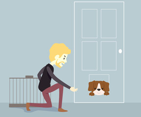 Poster - Man Dog Thief Door Cage Illustration