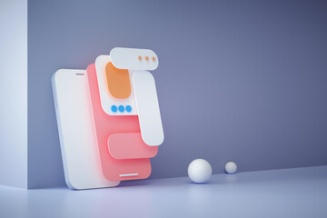 3d render Mobile app development, UI-UX design, web design and application layout. 3D render illustration