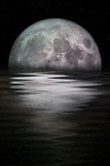 Wall Mural - blue moon rising out of the sea. elements of this image furnished by nasa.