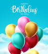 © AmazeinDesign - Happy birthday balloons vector design. Birthday text with colorful bunch of flying balloon elements for birthday party celebrations and invitation card. Vector illustration