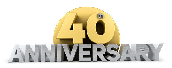 40th anniversary celebration logo in golden and silver color isolated on white background. Forty years anniversary logo. 3d illustration.