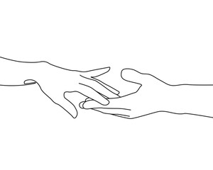 Wall Mural - Continuous Line Drawing of Hands Couple. Hands Trendy Minimalist Illustration. Couple One Line Abstract Concept. Modern Minimalist Contour Drawing. Vector EPS 10.