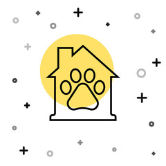 Poster - Black line Pet house icon isolated on white background. Random dynamic shapes. Vector.