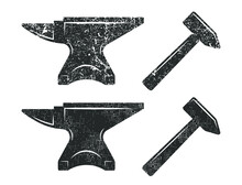  Blacksmith Anvil Icon Shape Symbol. Iron Smith Workshop Logo Sign. Vector Illustration Image. Isolated On White Background.