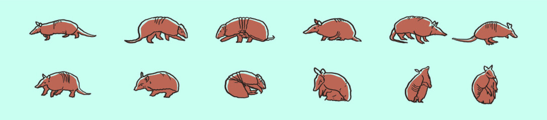 set of armadillo cartoon icon design template with various models. vector illustration isolated on blue background