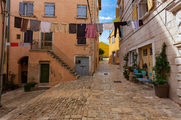 Wall Mural - Street scene in old mediterranean town of Rovinj, Croatia.