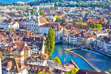 Poster - City of Luzern and Reuss river panoramic view