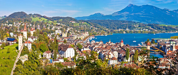 Poster - City and lake of Luzern panoramic view from the hill