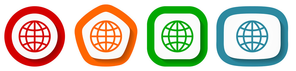 Poster - World, globe vector icon set, flat design global buttons on white background