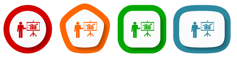 Fototapete - Business training vector icons, set of pentagon, square, oval and circle shape buttons