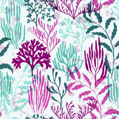 Wall Mural - Coral reef seamless pattern., Tropical coral reef bush silhouette elements.