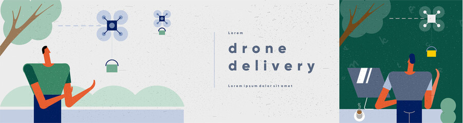 Wall Mural - drone delivery, drone technology. people and technology in the modern world. vector illustration. we