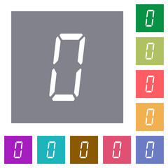 Sticker - digital number zero of seven segment type square flat icons