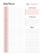 Daily planner printable template Vector. Blank white notebook page Letter size