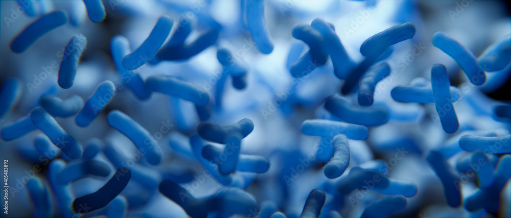 Bakterien: Legionellen, Salmonellen oder Cholera unter dem Mikroskop - 3D Visualisierung - obrazy, fototapety, plakaty 