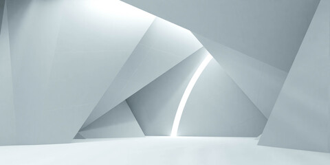 Wall Mural - abstract white futuristic hall room 3d render illustration