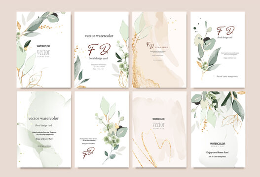 set of card template with herbs, leaves. wedding invite. vector decorative greeting card or invitati