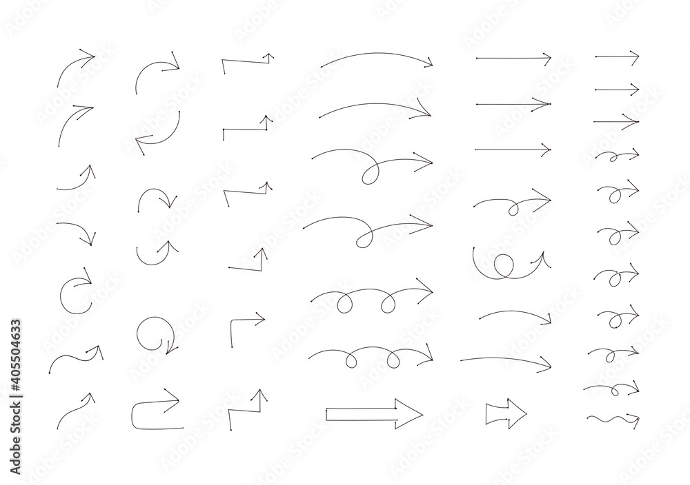Obraz Premium 手書き矢印 ペン モノクロ 線画 アイコンセット Czarno Biale Obraz Premium