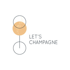 Wall Mural - Champagne glass logo. Lets champagne on white