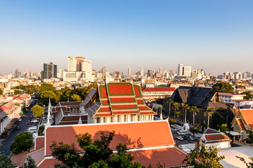 Wall Mural - Temple et paysage urbain à Bangkok, Thaïlande