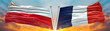 Double Flag France and Poland flag waving flag with texture sky  Cloud and sunset background
