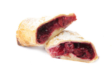 Isolated cherry strudel on white background