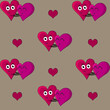 St Valentine´s day love pattern. Two hugging pink hearts on the gray background.
