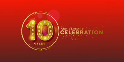 Wall Mural - 10th anniversary with gold number and glitter design background